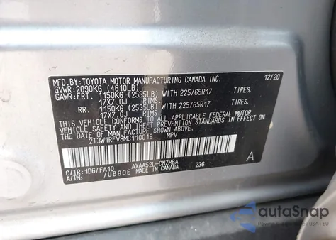 2021 Toyota Rav4 Xle из США, поврежденный, VIN 2T3W1RFV8MC110019